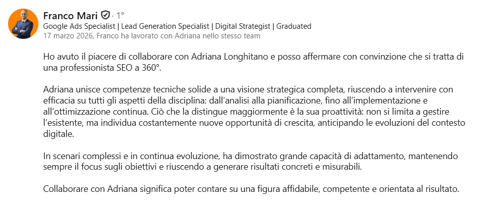 Referenza LinkedIn di Franco