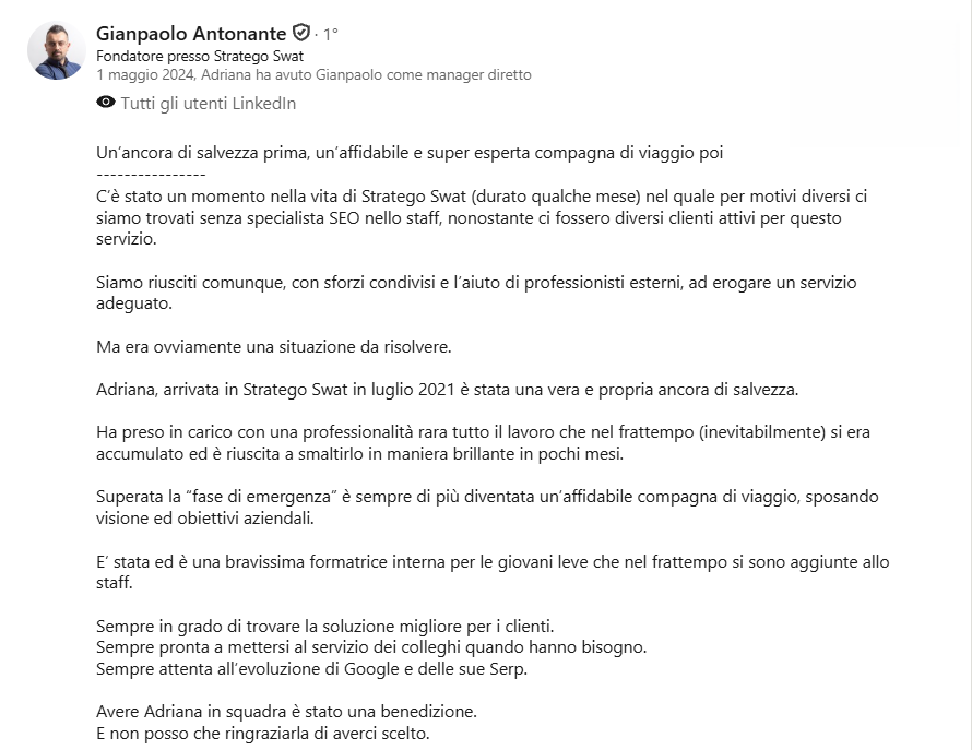 Referenza LinkedIn di GP