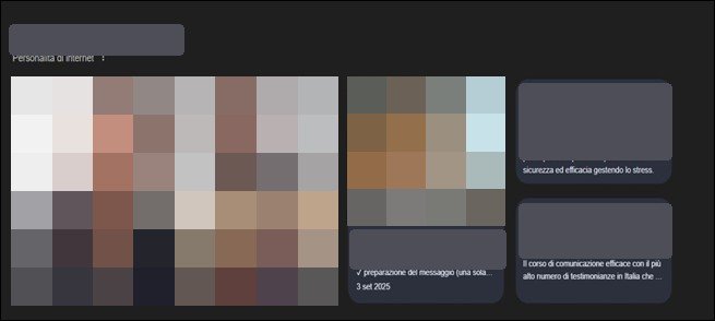 Knowledge Panel di Google di un professionista della formazione, con nomi e immagini oscurati per riservatezza